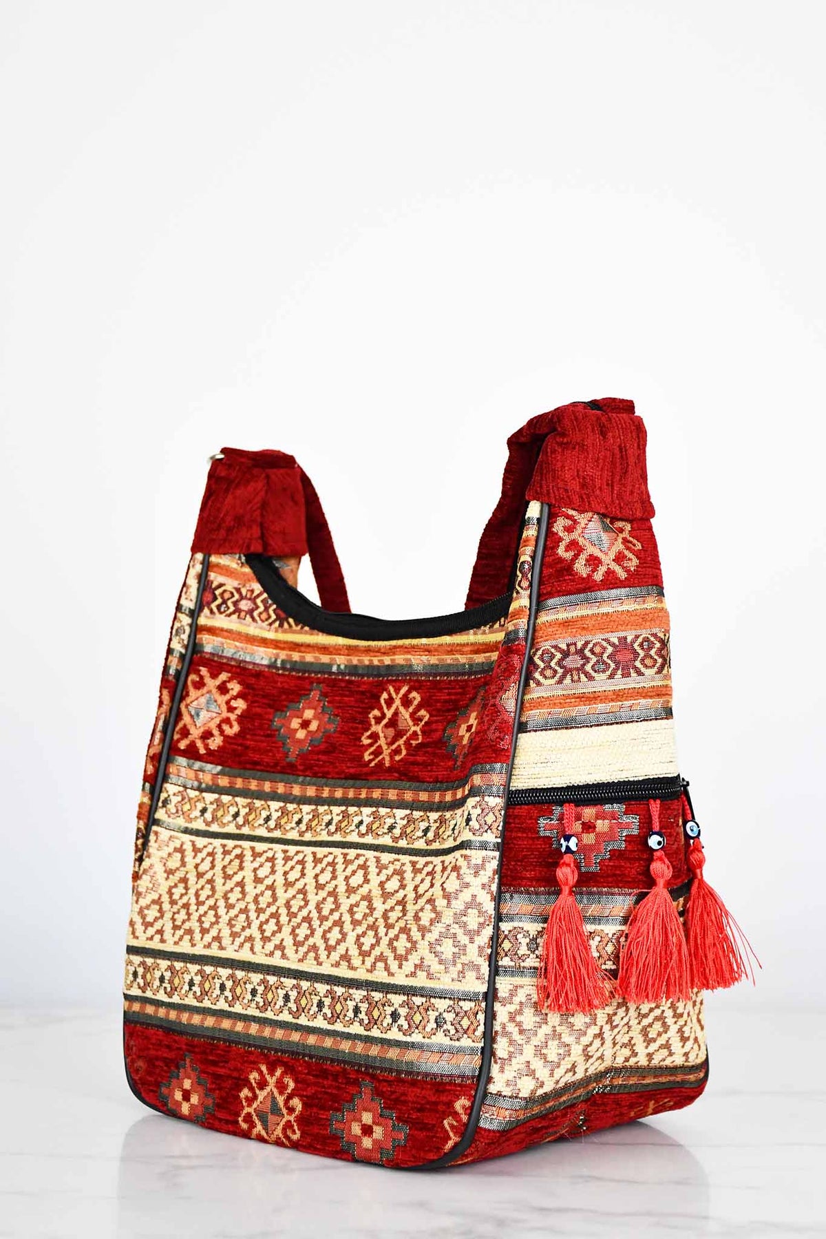 Turkish shoulder bag Aztec red beige