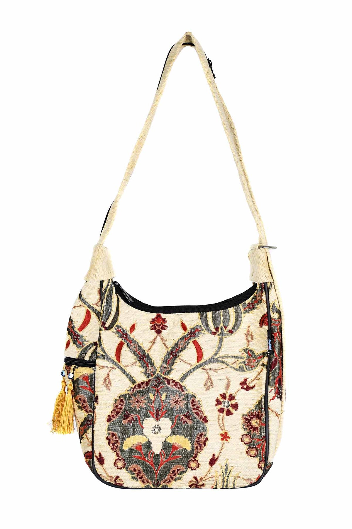 Turkish shoulder bag flower beige