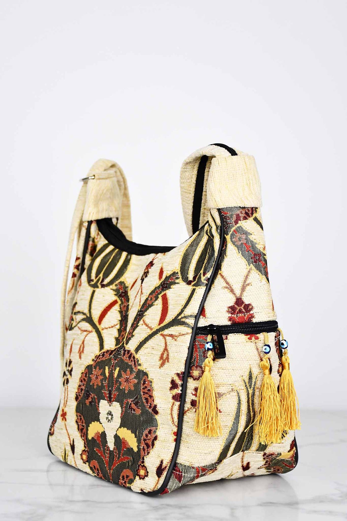 Turkish shoulder bag flower beige