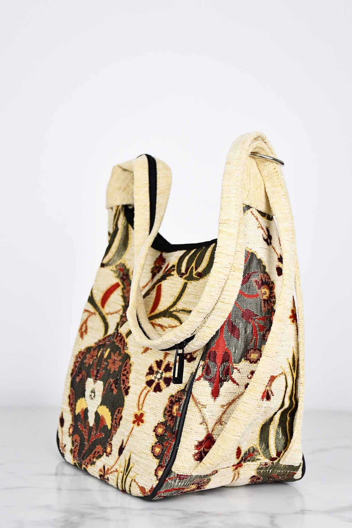 Turkish shoulder bag flower beige