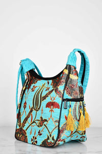 Turkish shoulder bag flower turquoise