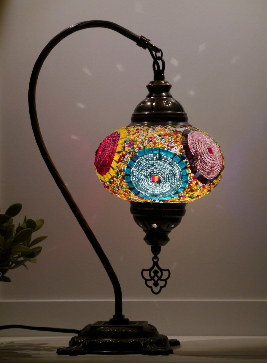 Swan Neck Mosaic Table Lamp, Purple, Model 2 (Medium) - Mosaic Lamps:  Turkish Mosaic and Moroccan Lamp