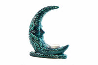 Moon Shape Candle Holder Turquoise Green Handmade