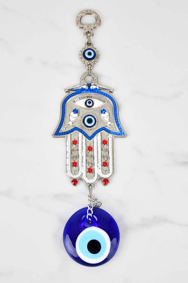 Evil Eye and Hamsa Hand Ornament Colour Painted Evil Eye Sydney Grand Bazaar Blue 