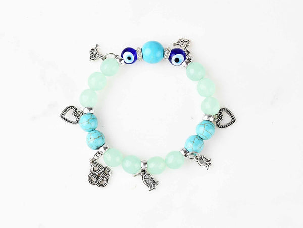 Evil Eye Dangle Bracelet Light Green Turquoise Beads Evil Eye Sydney Grand Bazaar Design 1 