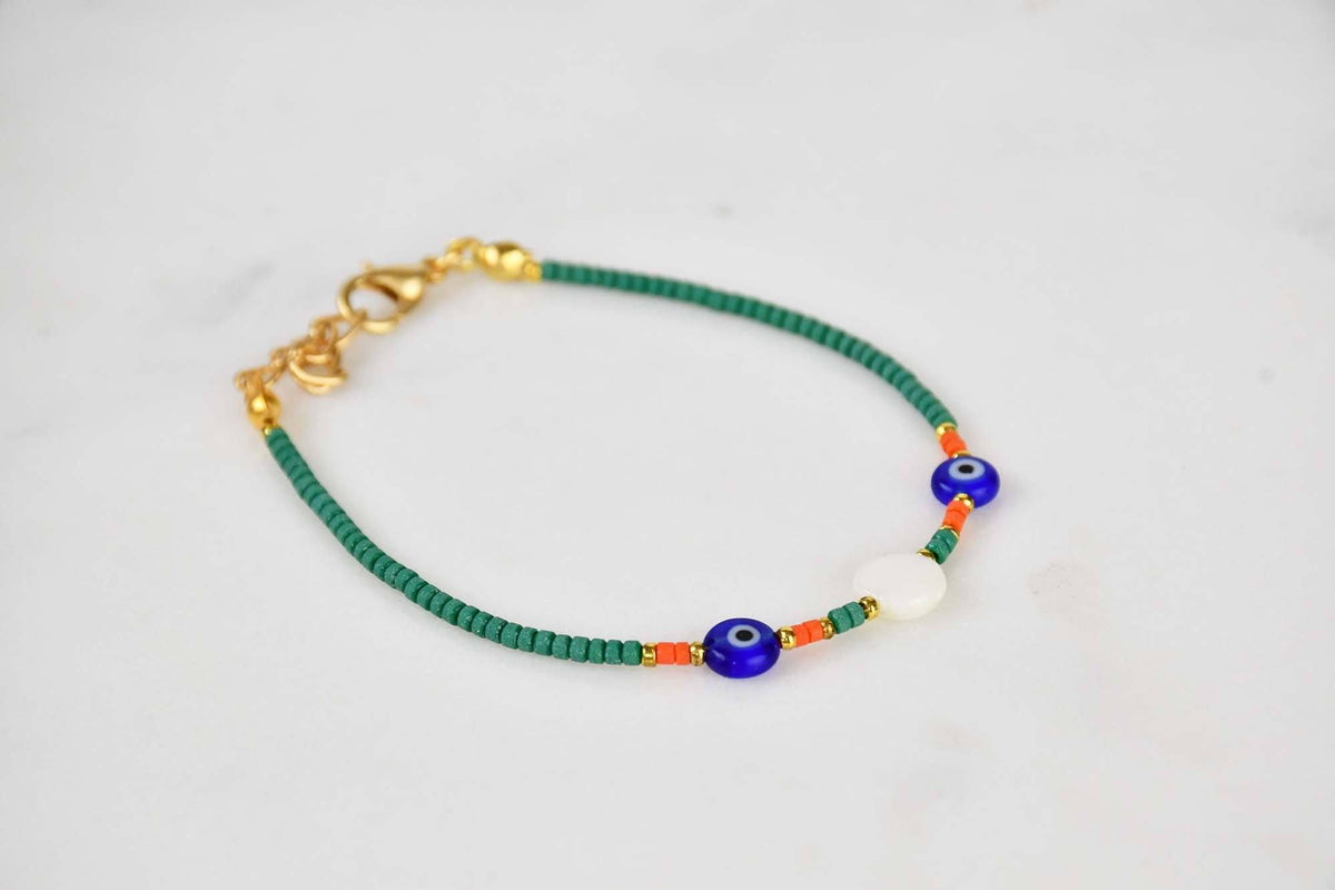 Evil Eye Double Bracelet Ceramic Beads Green Evil Eye Sydney Grand Bazaar 