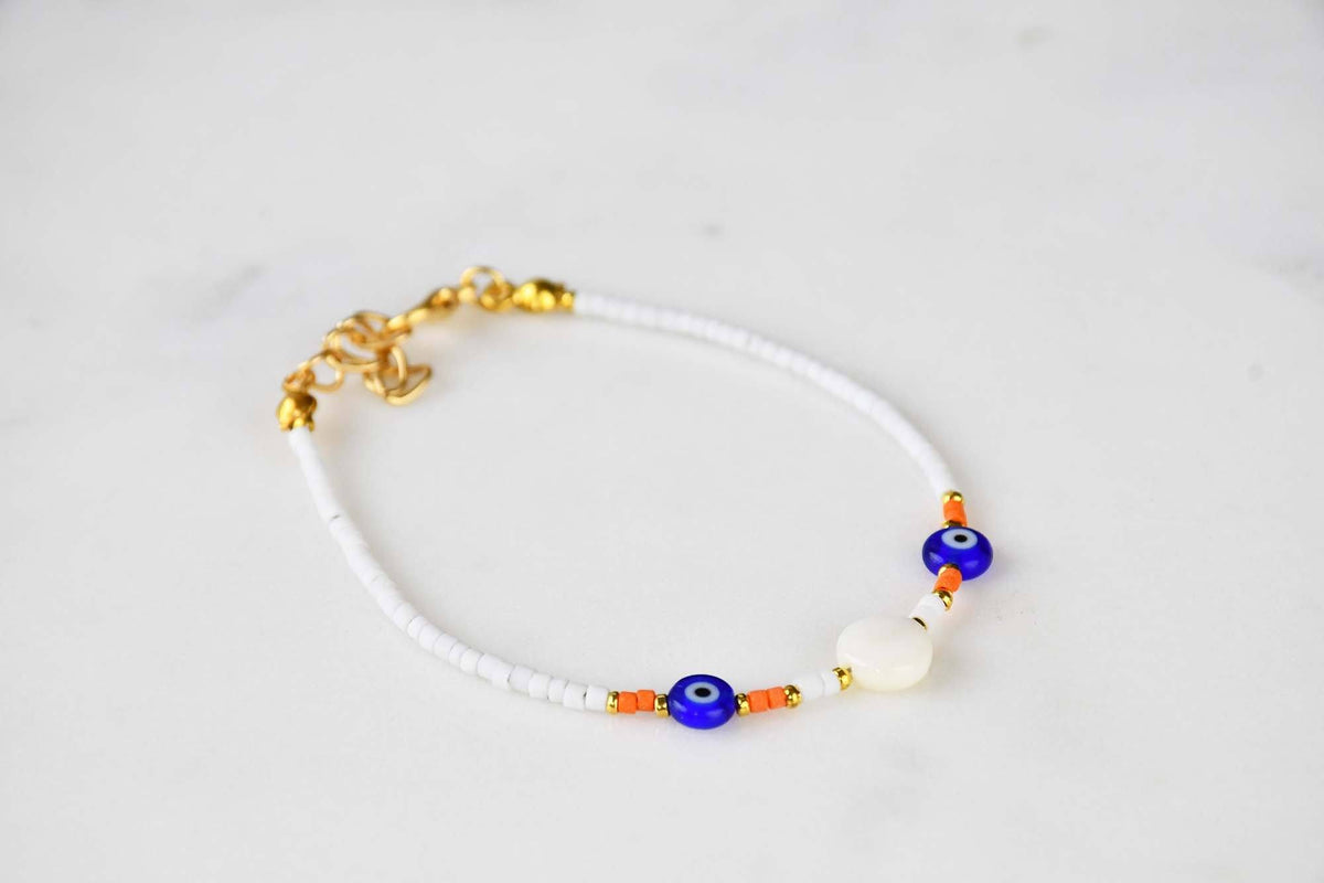 Evil Eye Double Bracelet Ceramic Beads White Evil Eye Sydney Grand Bazaar 