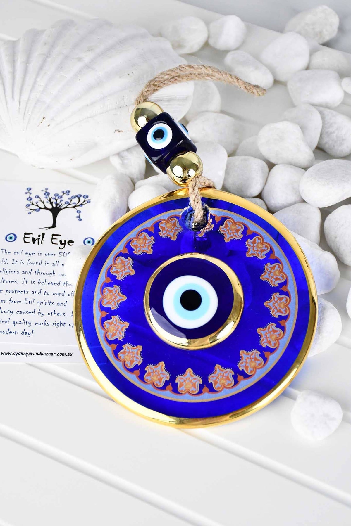 Evil Eye Double Glass Gold Printed Wall Hanging Evil Eye Sydney Grand Bazaar Design 3 