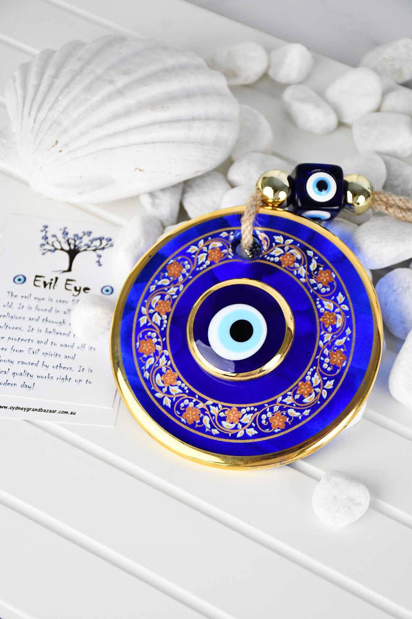 Evil Eye Double Glass Gold Printed Wall Hanging Evil Eye Sydney Grand Bazaar Design 1 