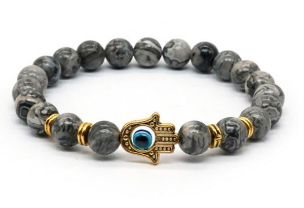 Evil Eye Gold Hamsa Hand Bracelet Grey Stone Evil Eye Sydney Grand Bazaar 