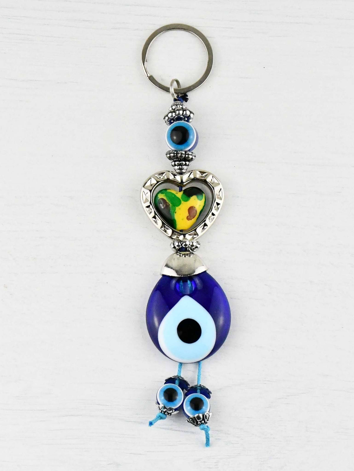 Evil Eye Keyring Colourful Heart Yellow