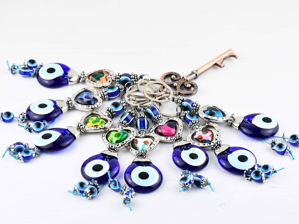 Evil Eye Keyring Colourful Heart Beads