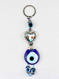 Evil Eye Keyring Colourful Heart White