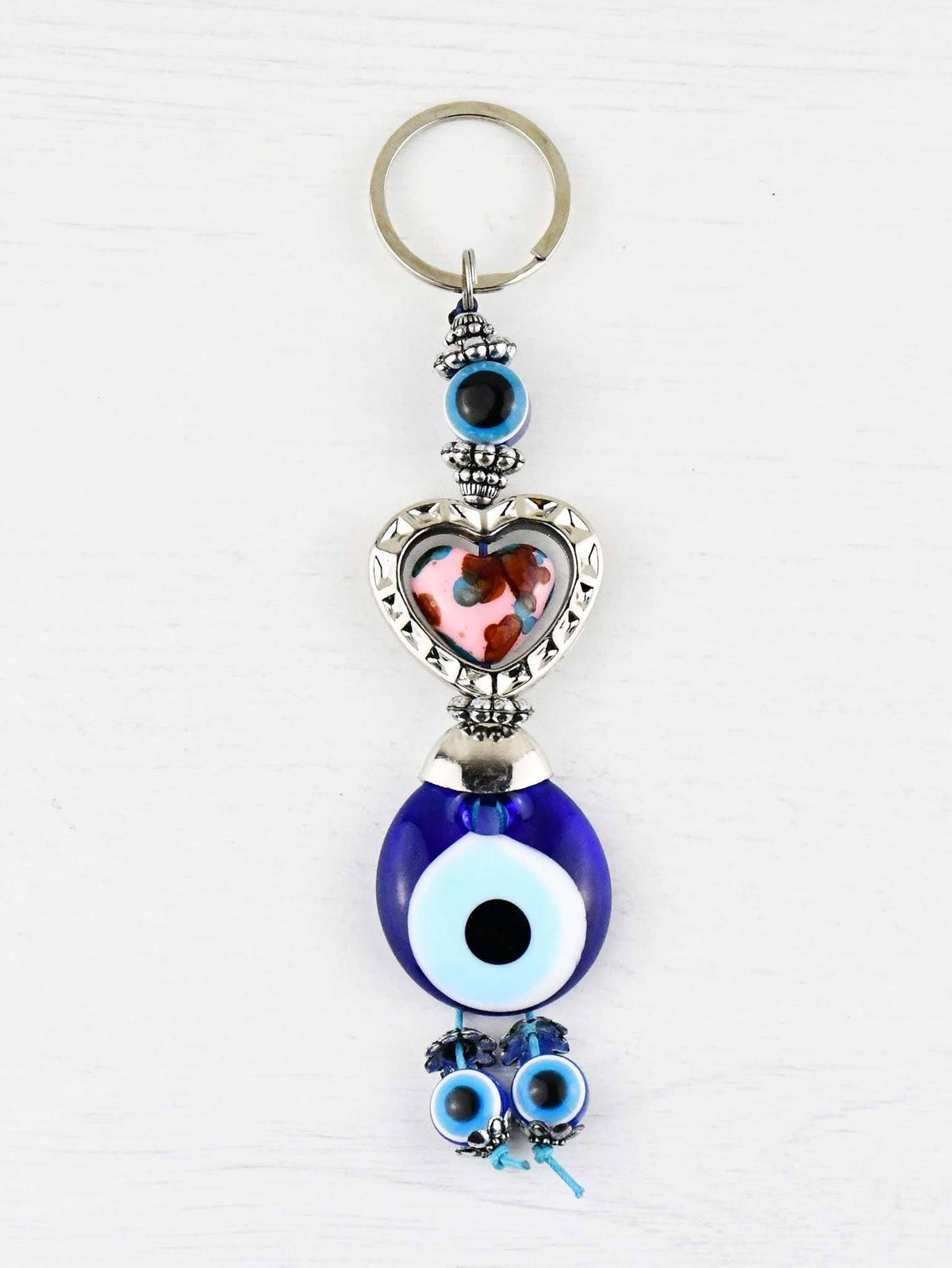 Evil Eye Keyring Colourful Heart Pink