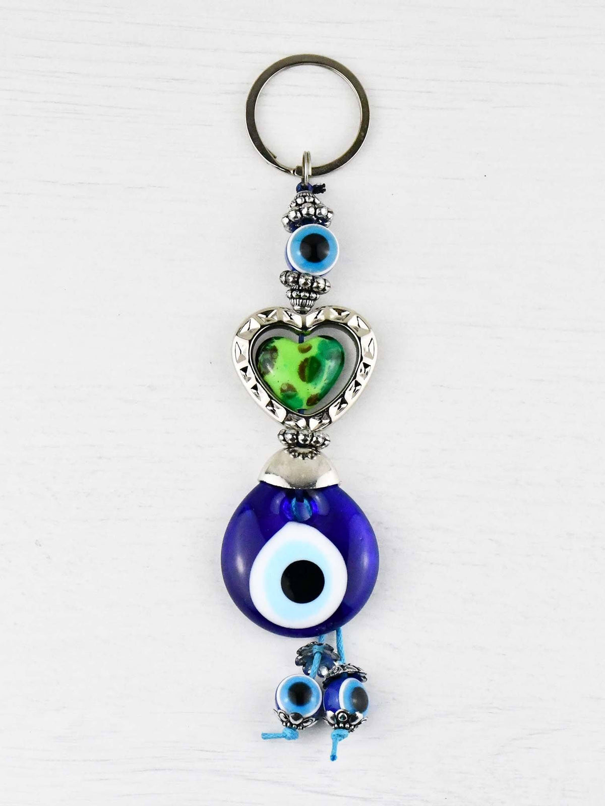 Evil Eye Keyring Colourful Heart Green