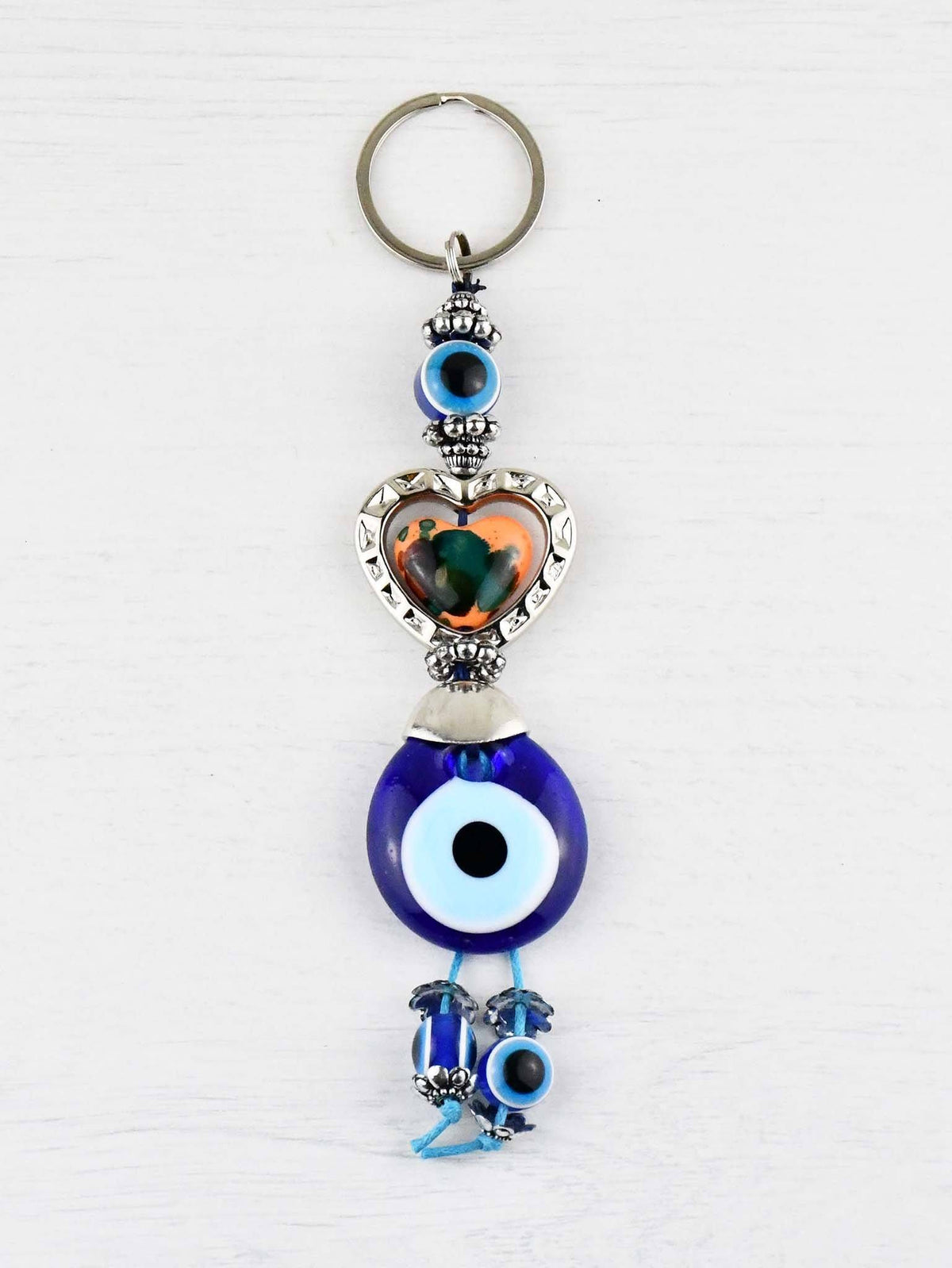 Evil Eye Keyring Colourful Heart Orange