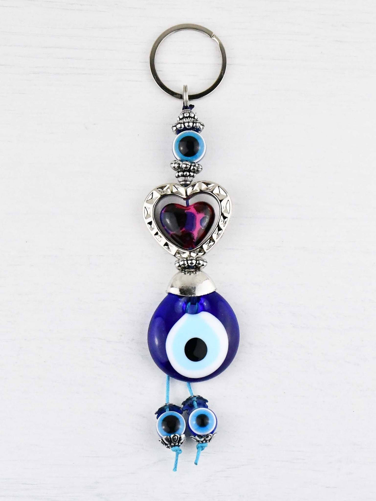 Evil Eye Keyring Colourful Heart Fuchsia