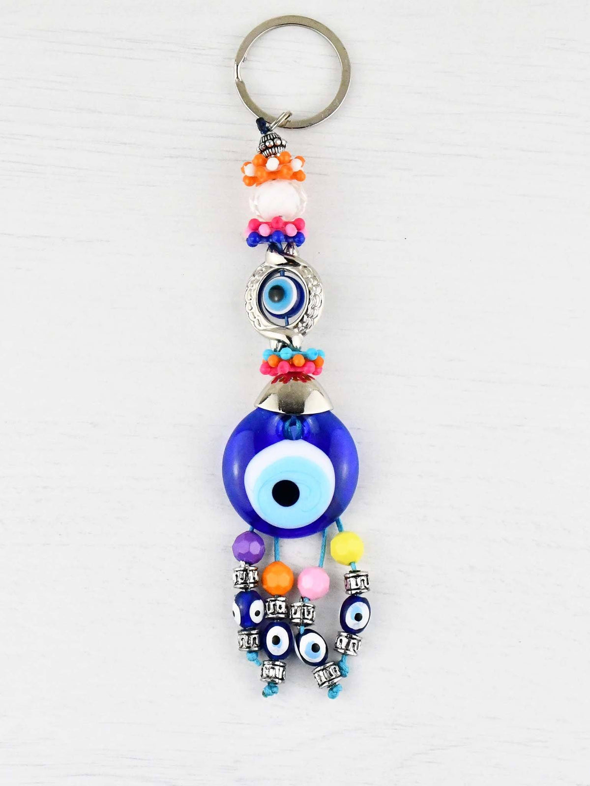 Evil Eye Keyring Crystal Bead White