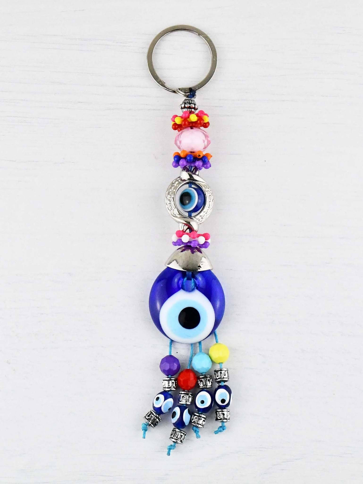 Evil Eye Keyring Crystal Bead Pink