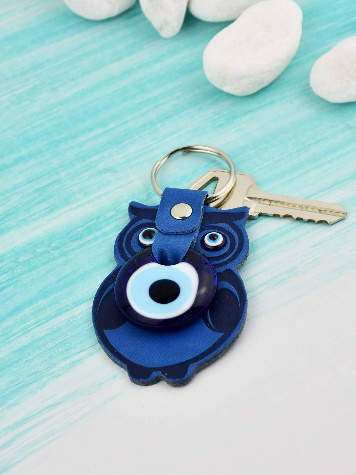 Evil Eye Keyring Faux Leather Owl Navy Blue Evil Eye Sydney Grand Bazaar 