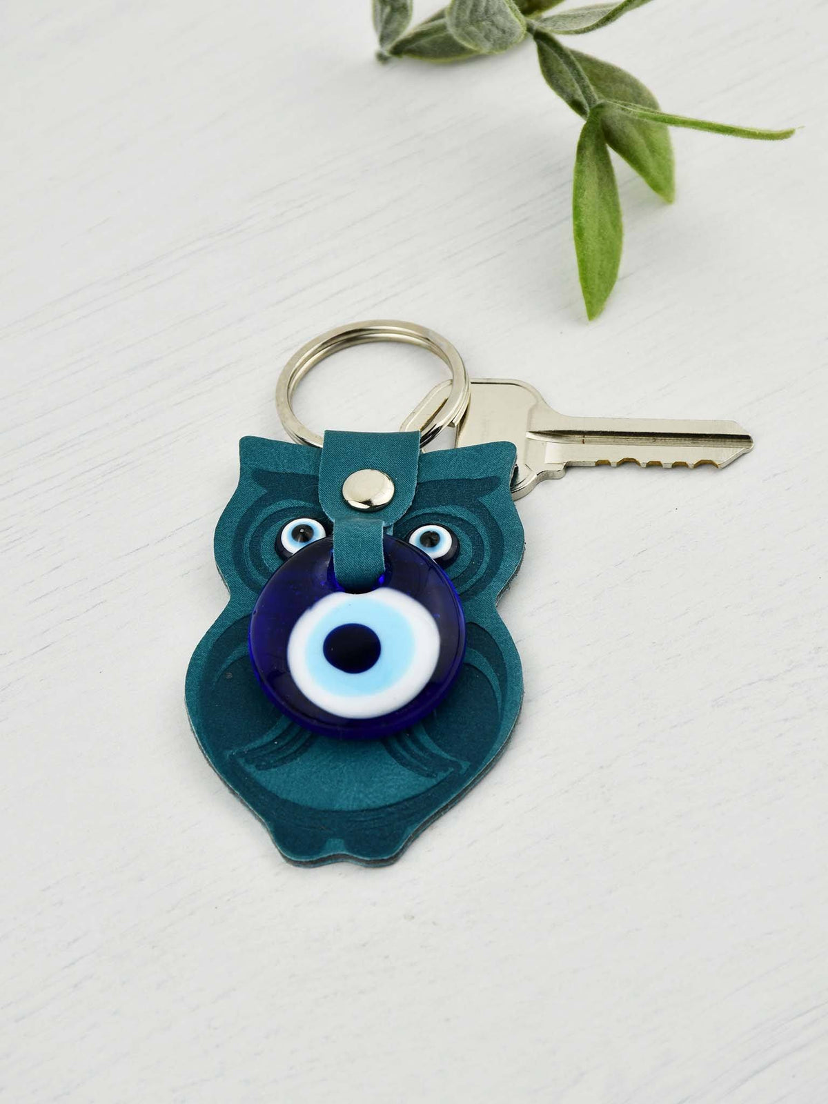 Evil Eye Keyring Faux Leather Owl Teal Green Evil Eye Sydney Grand Bazaar 