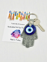 Evil Eye Keyring Leather Hamsa Hand Grey Evil Eye Sydney Grand Bazaar 