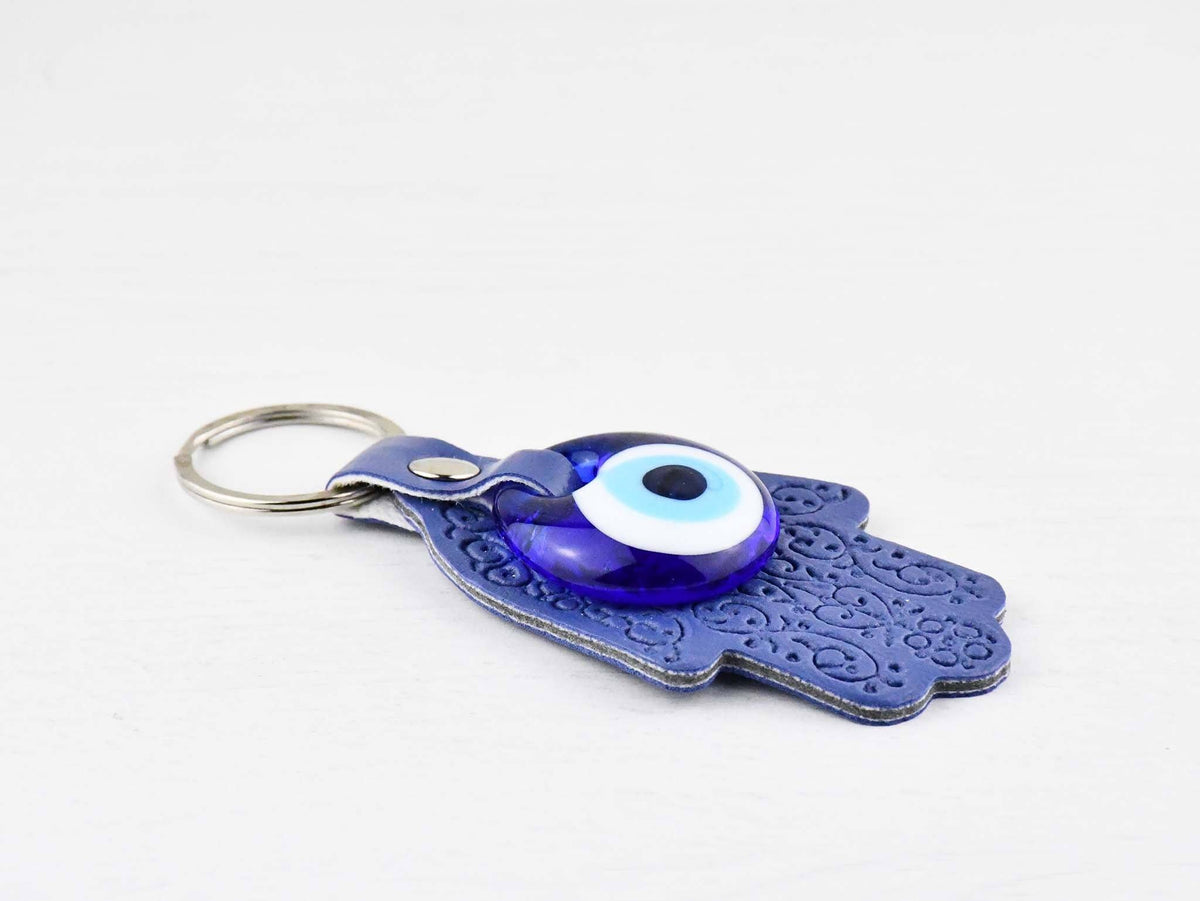 Evil Eye Keyring Leather Hand Purple
