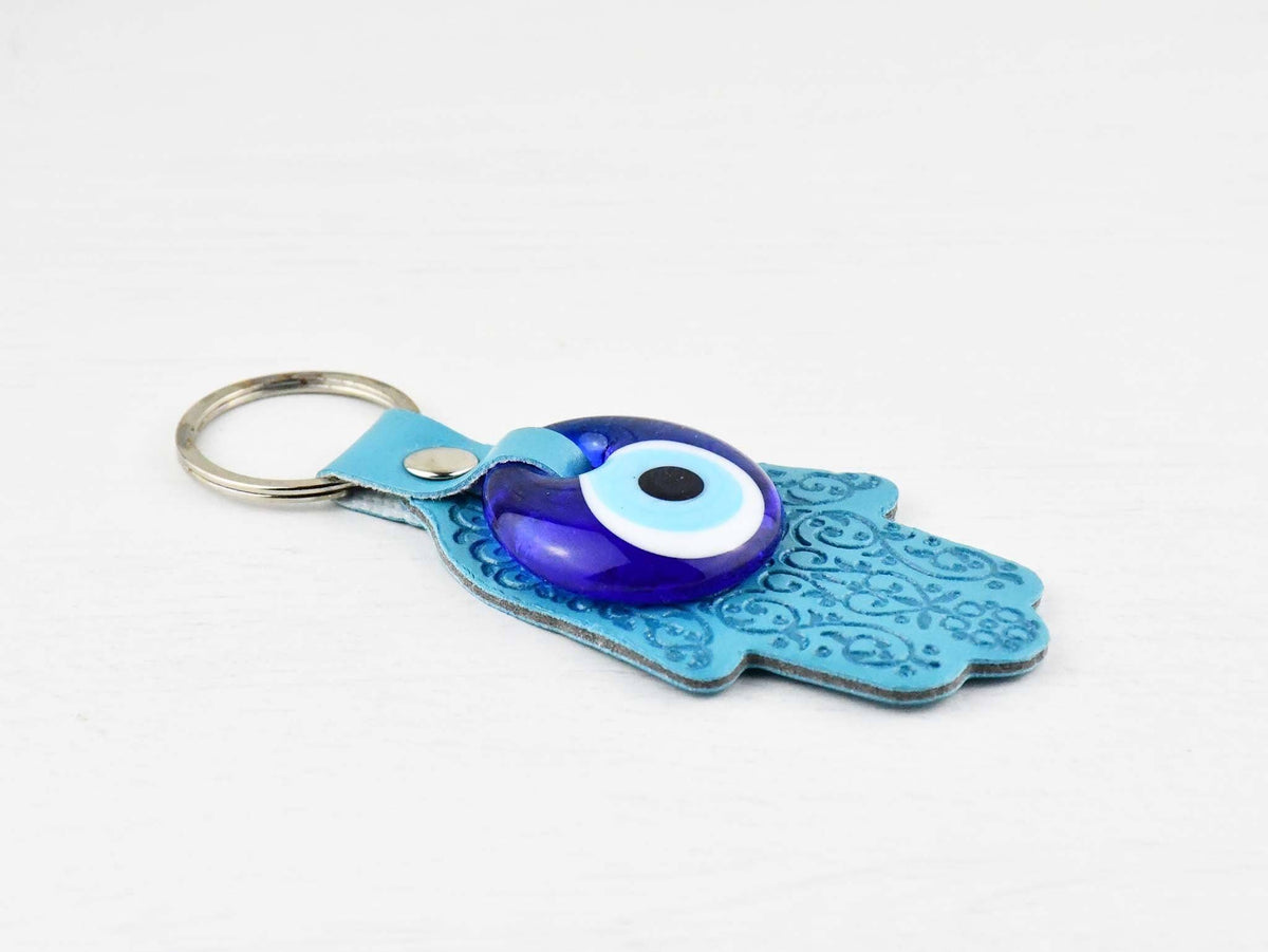 Evil Eye Keyring Leather Turquoise