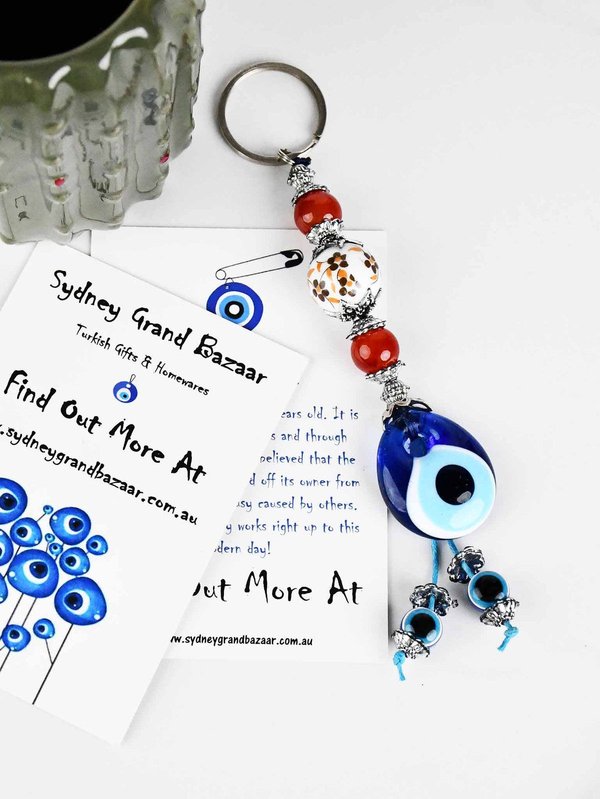 Evil Eye Keyring Small Ceramic Ball Sugar Brown Evil Eye Sydney Grand Bazaar 