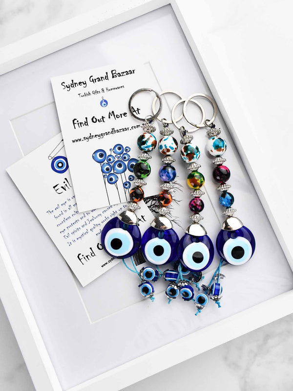 Evil Eye Keyring Triple Colourful Balls White Evil Eye Sydney Grand Bazaar 