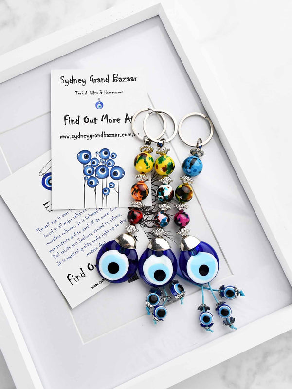 Evil Eye Keyring Triple Colourful Balls Yellow Evil Eye Sydney Grand Bazaar 