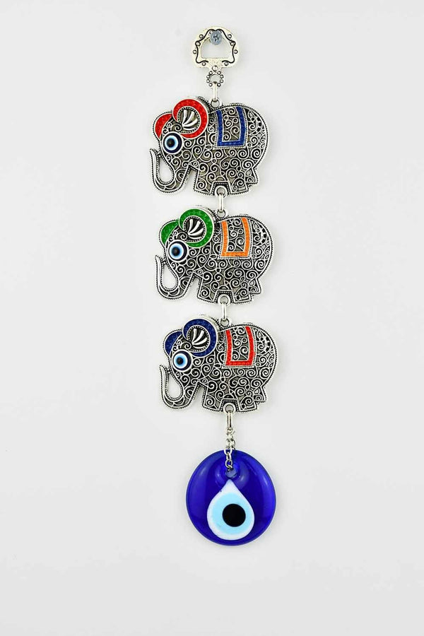 Evil Eye Wall Ornament Triple Elephant Multicoloured Evil Eye Sydney Grand Bazaar 3 