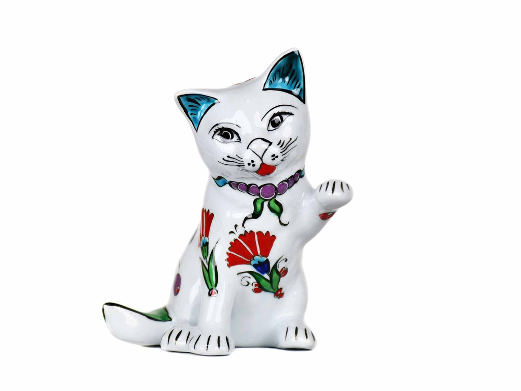 Hand Painted Turkish Cat Figurine Playful Green Tail Iznik | Handmade ...