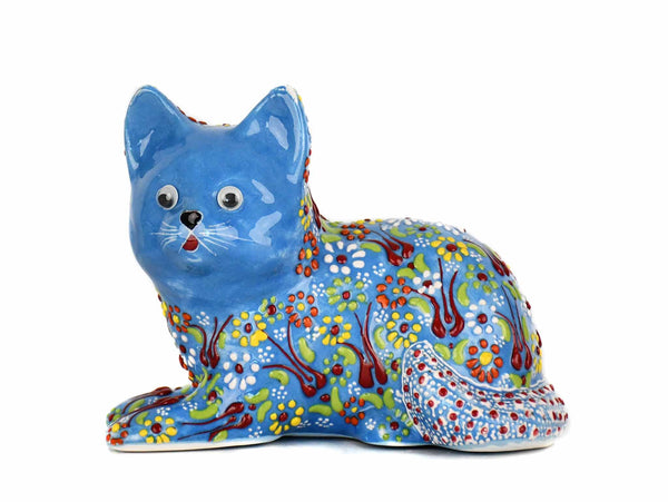 Turkish Ceramic Cat Figurine Dantel Light Blue Squatting Ceramic Sydney Grand Bazaar 