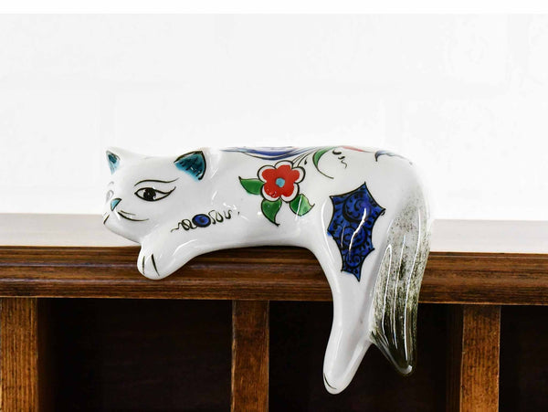 Turkish Ceramic Cat Lazy Style Iznik Flower Black Tail Small Ceramic Sydney Grand Bazaar 