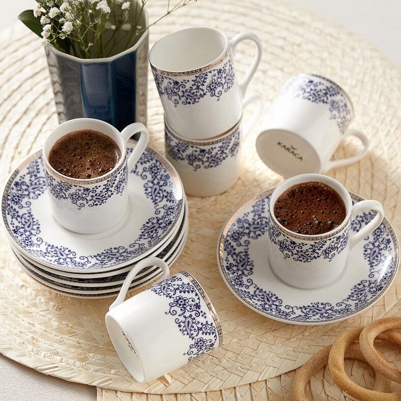Black-Silver Fancy Greek/Turkish Coffee Cups Set of 6