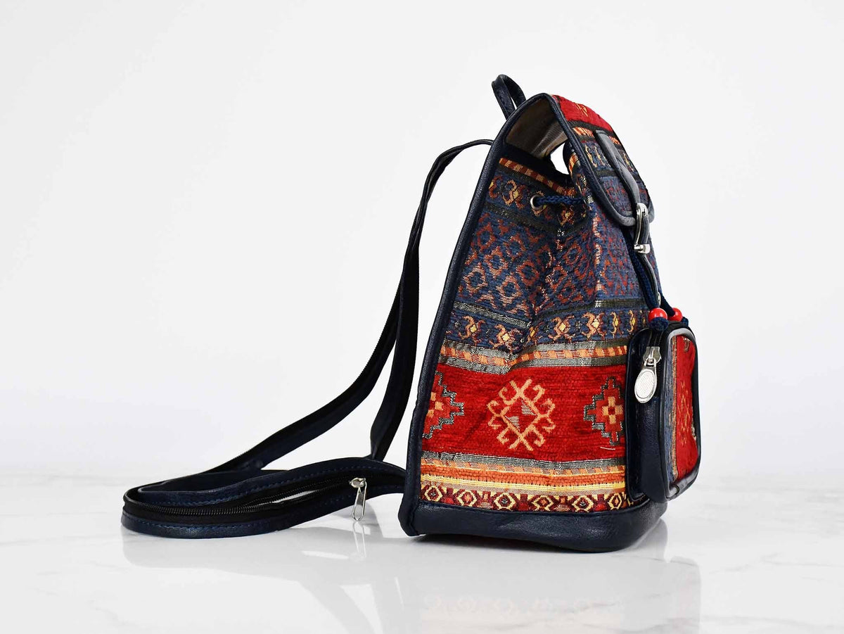 Turkish Handbag Backpack Aztec Blue Red Textile Sydney Grand Bazaar 