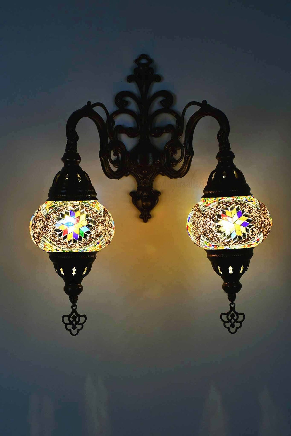 Turkish Light Double Wall Hanging Multicoloured Maroon Beads Lighting Sydney Grand Bazaar 