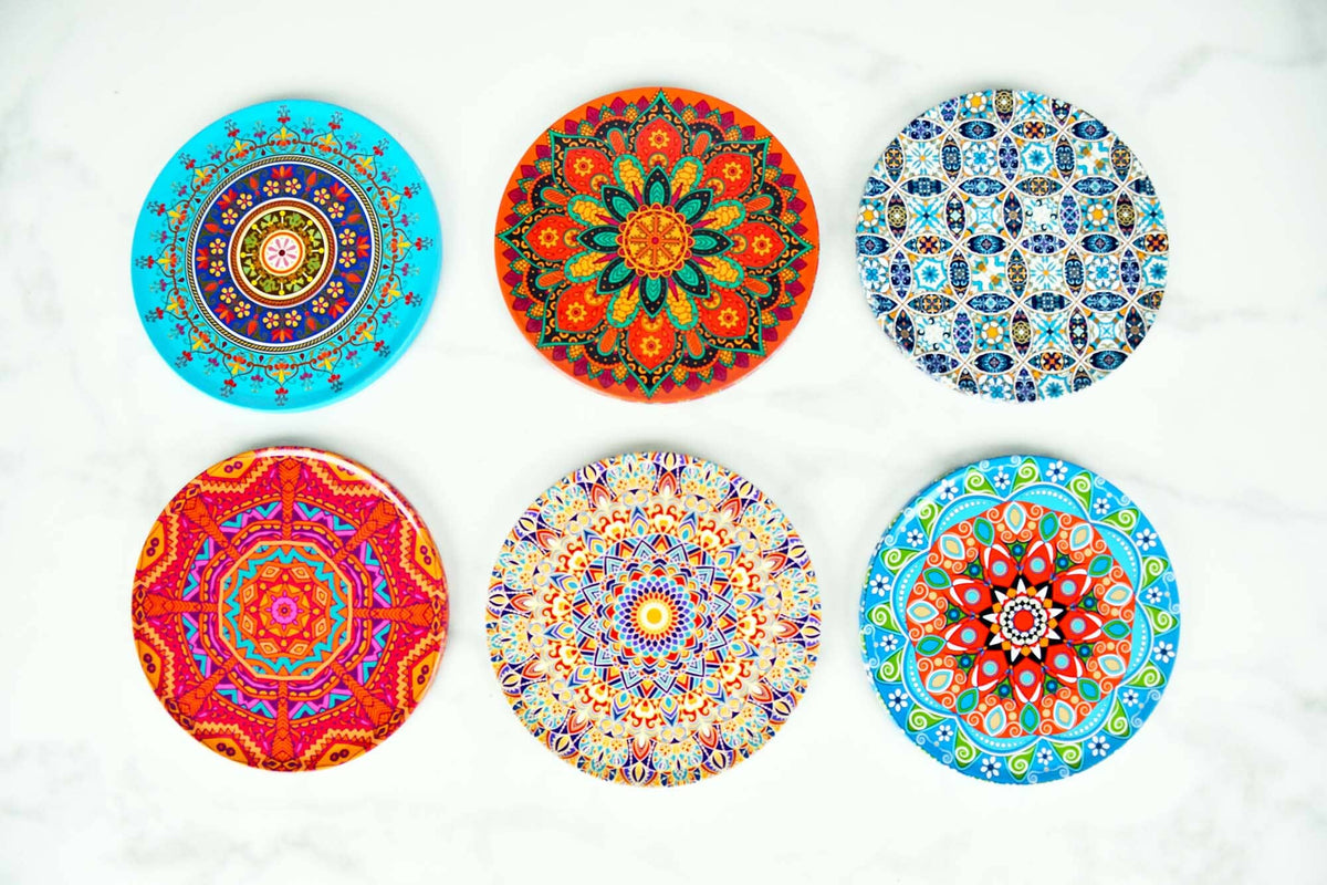 Turkish Mediterranean Design 2 Coasters Set of 6 Ceramic Sydney Grand Bazaar 