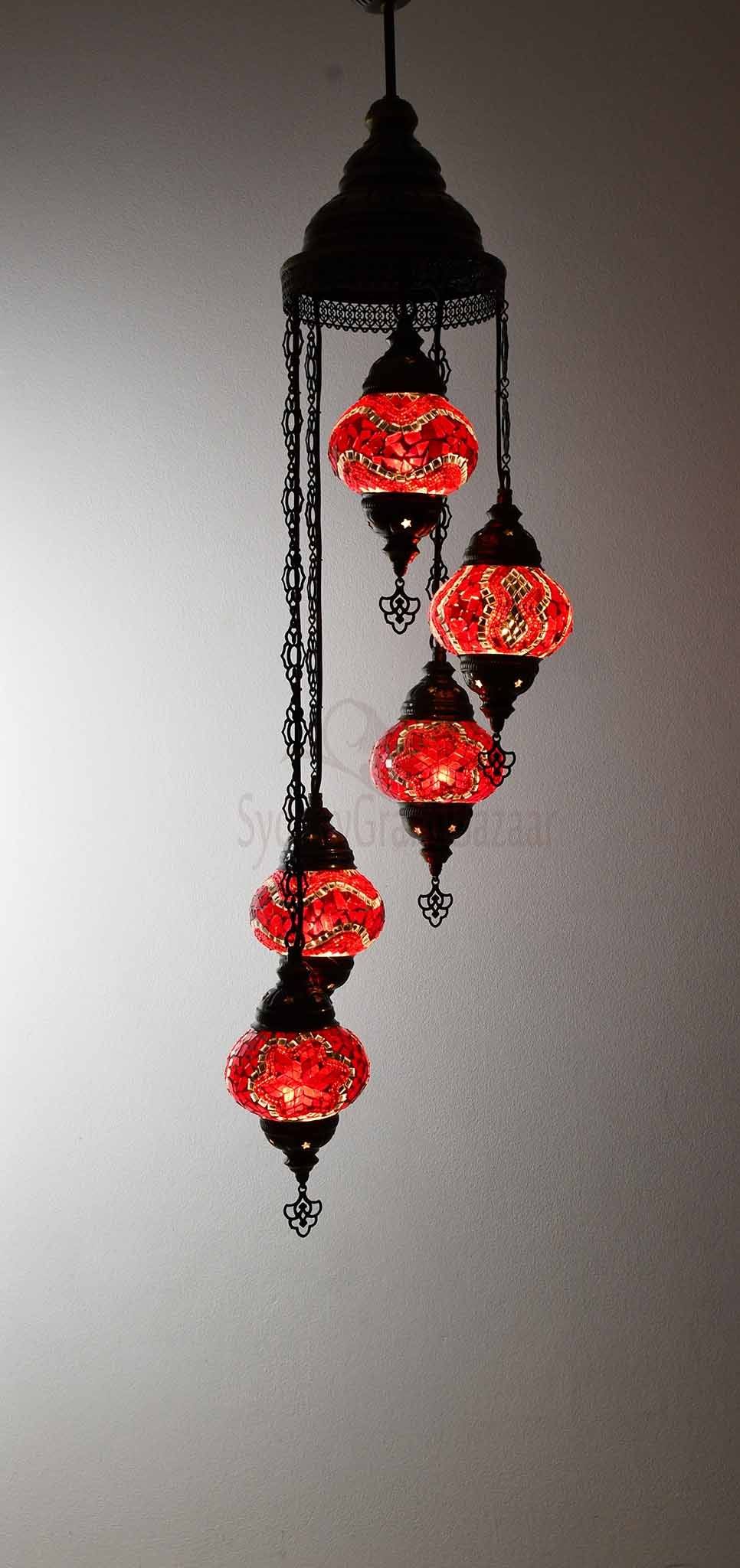 Turkish Mosaic Pendant Light 5 Globes Lighting Sydney Grand Bazaar Red 