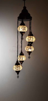 Turkish Mosaic Pendant Light 5 Globes Lighting Sydney Grand Bazaar White 