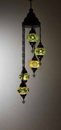 Turkish Mosaic Pendant Light 5 Globes Lighting Sydney Grand Bazaar Green 