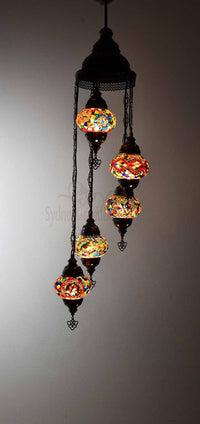 Turkish Mosaic Pendant Light 5 Globes Lighting Sydney Grand Bazaar Multicolour 2 