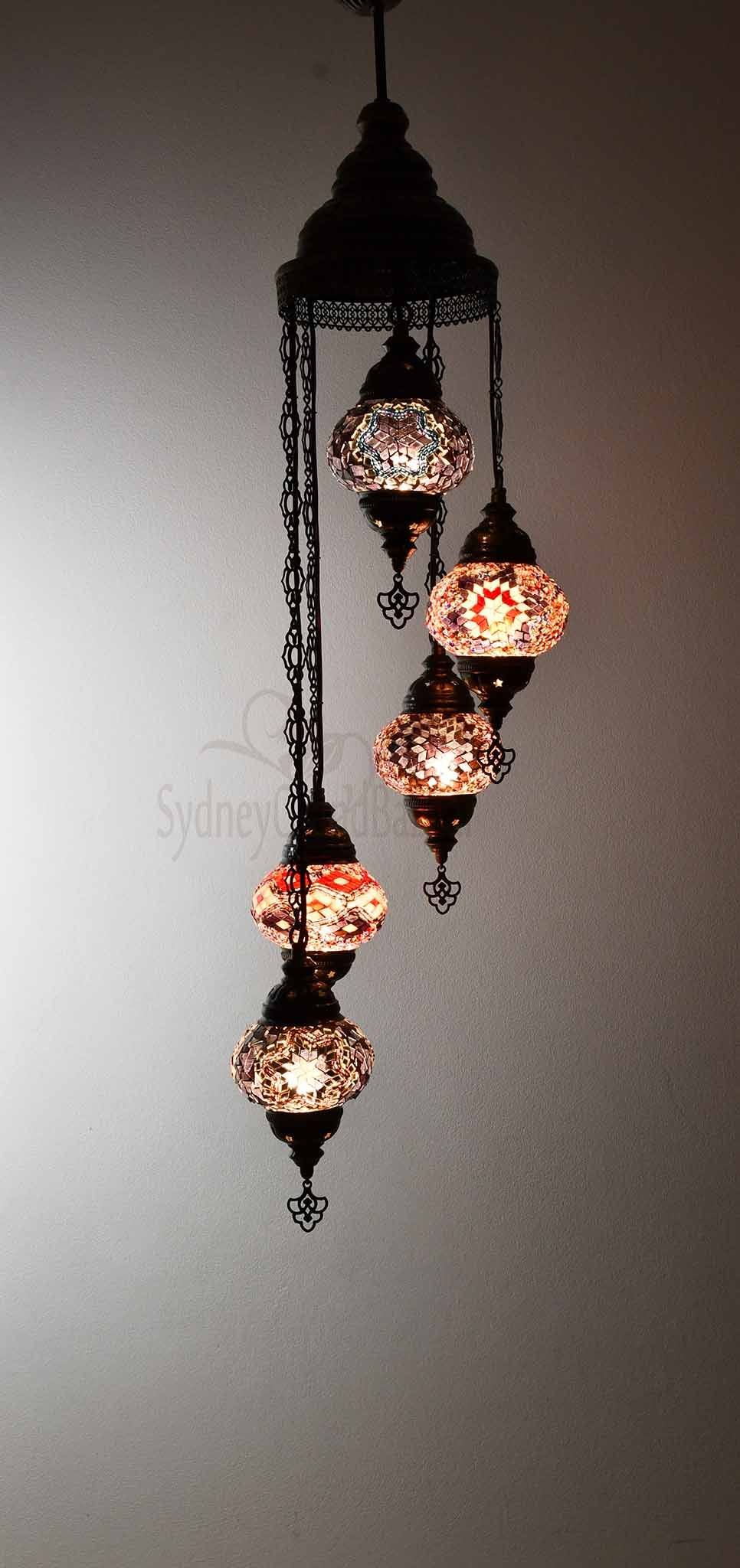 Turkish Mosaic Pendant Light 5 Globes Lighting Sydney Grand Bazaar Purple 