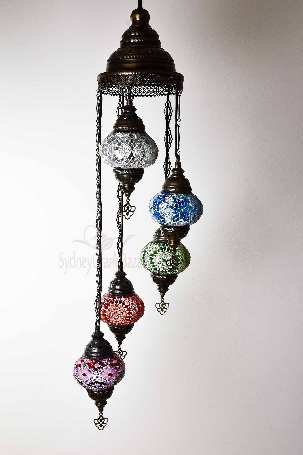 Turkish Mosaic Pendant Light 5 Globes Lighting Sydney Grand Bazaar 