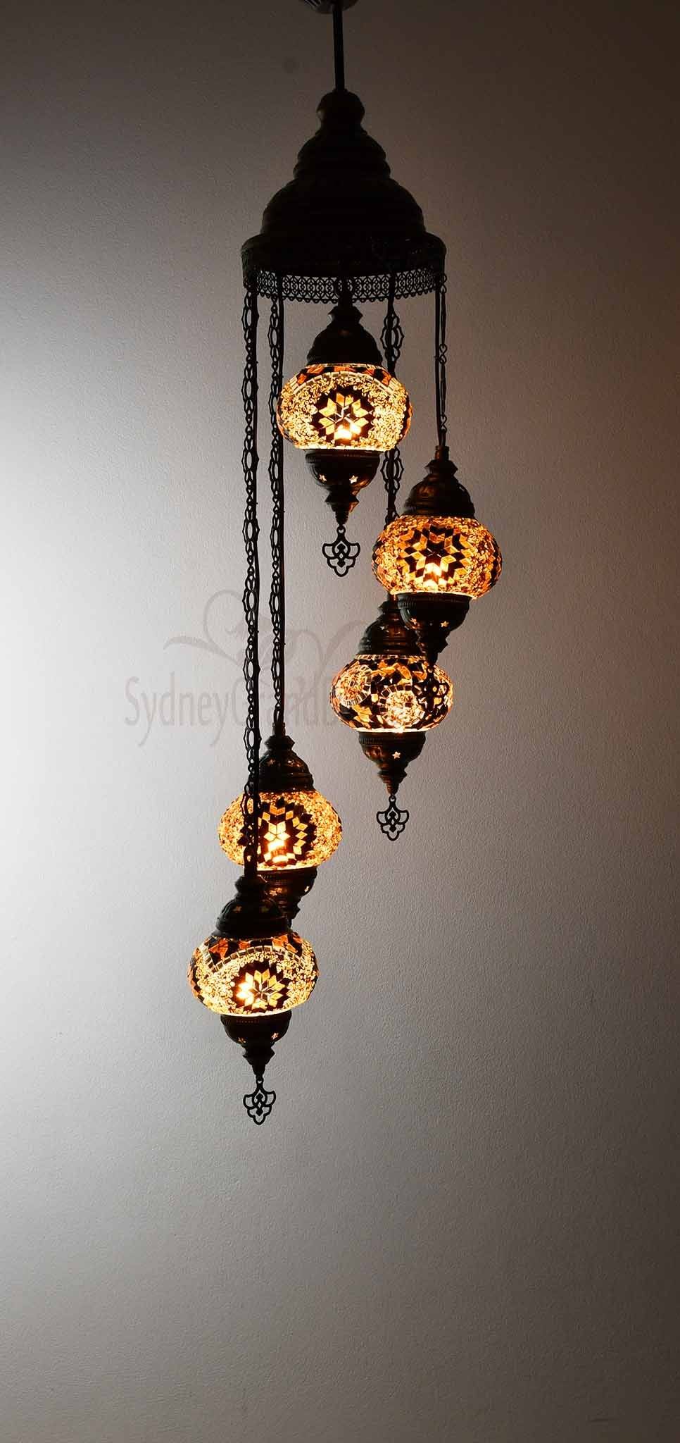 Turkish Mosaic Pendant Light 5 Globes Lighting Sydney Grand Bazaar Brown 