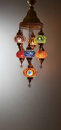 Turkish Mosaic Pendant Light 7 Globes in Gold Lighting Sydney Grand Bazaar Mixed 