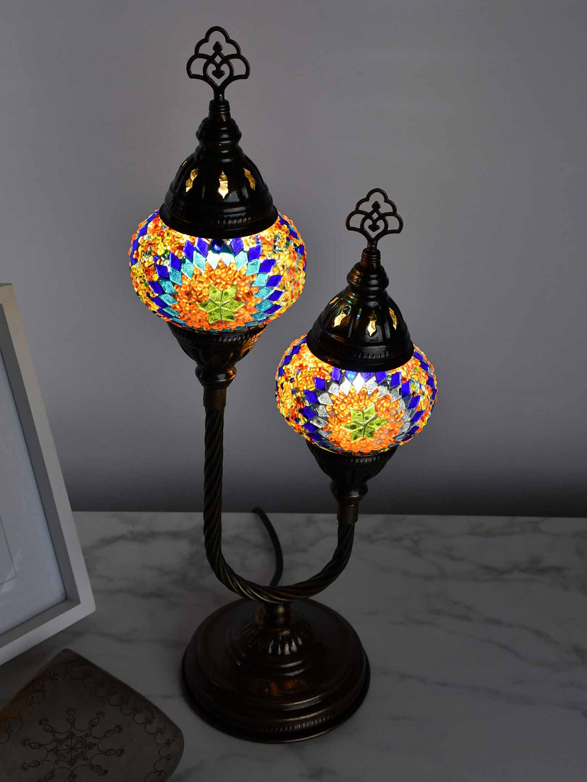 Turkish Mosaic Table Lamp Double X Small Multicolour Blue Orange Lighting Sydney Grand Bazaar 