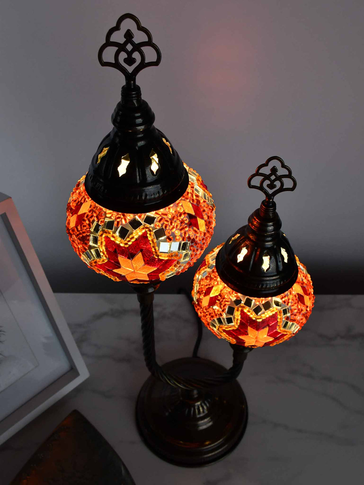 Turkish Mosaic Table Lamp Double X Small Red Orange Lighting Sydney Grand Bazaar 