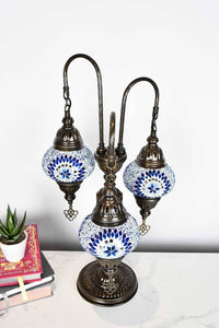 Turkish Mosaic Table Lamp Triple Medium Blue Star Circle Lighting Sydney Grand Bazaar 